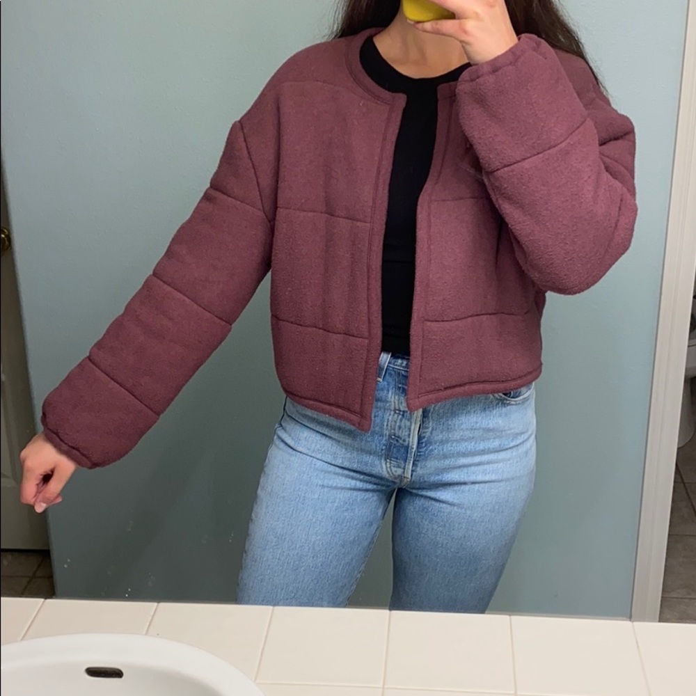 Fleece maroon urban outfitters coat cropped